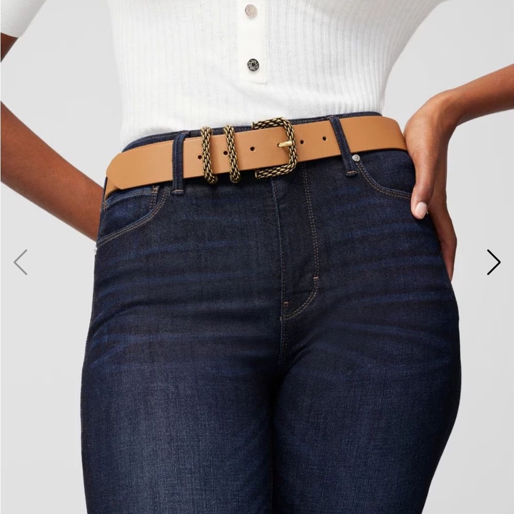 WHBM Brown Leather Belt with Gold - Black Braided Buckle - Size Small